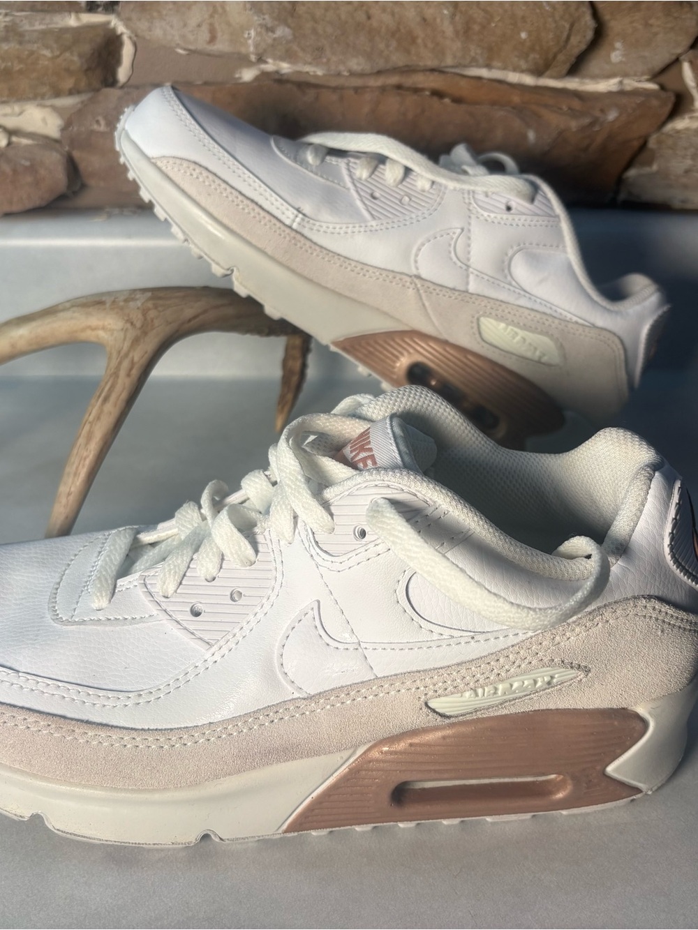 Nike Women's White and Rose Gold Athletic Sneakers